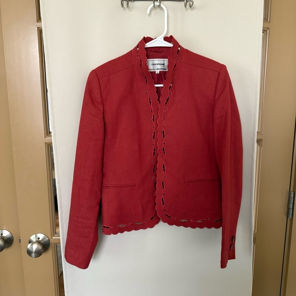 David Benjamin Womens 9 Red Vintage Linen Blend Lightweight Jacket